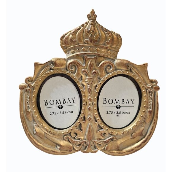 Gold Crowned Double Oval Picture Frame By Bombay 2.75" X 3.5" - Picture 2 of 9